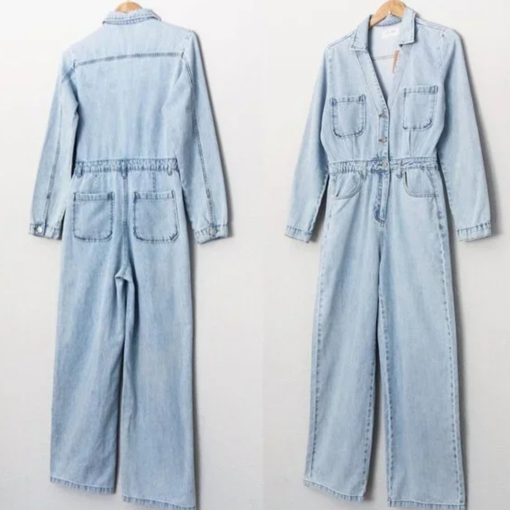 Denim Wide Leg Jumpsuit Bohomien Retro Utility Chic - Picture 4 of 6
